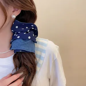 Polka dot double-layer fabric hair scrunchie for women with high ponytail volume