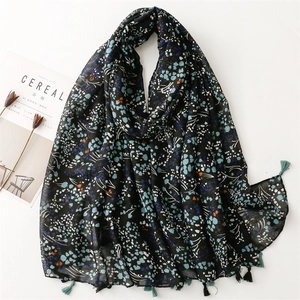 Women Vintage Ethnic Floral Print Scarf Polyester Voile Shawl Wrap With Tassels Sun Protection Beach Travel Accessories
