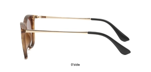 Side profile view of retro amber oval sunglasses with sleek gold metal temples