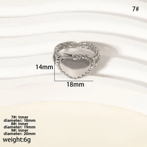 Größentabelle mit Herzringmaßen und Durchmesser der offenen Edelstahl-Ringband
