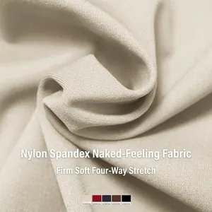 Tight knit beige nylon spandex yoga vest fabric with four-way stretch and soft touch