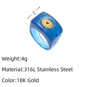 Detail view of 17mm wide resin ring with 316L stainless steel and 18K gold finish