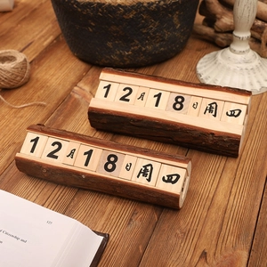 Calendrier Perpétuel En Bois Naturel DIY Affichage De Date Manuel Pour Bureau Maison Salon Décoration Rustique