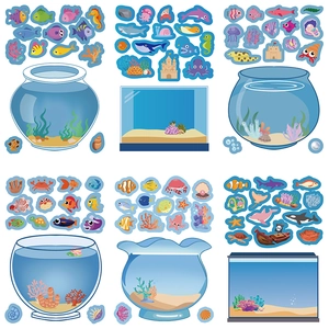 6 Pack Blue Cartoon Aquarium Stickers for DIY Crafts and Waterproof Decoration
