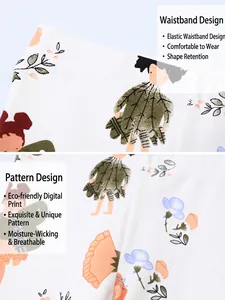 Taille élastique et imprimé floral cartoon sur leggings légers pour filles et enfants