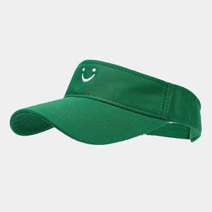 Green cotton sun visor hat with white embroidered smile face for outdoor sports