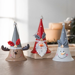 Christmas Bells Metal Iron Painted Hanging Ornaments Santa Reindeer Snowman Holiday Tree Decoration