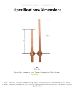 Detail of 70mm and 100mm rose gold aluminum clock hands showing precise measurements