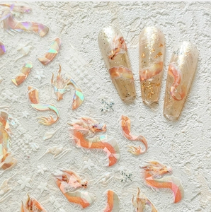 Detailed view of 5D holographic dragon nail art stickers with shimmering finish