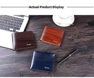 Short bifold men's wallet with retro wood grain texture in multiple classic colors