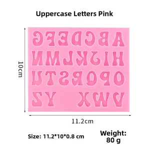 Macro detail of pink silicone mold featuring 26 uppercase letters for DIY cake baking