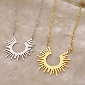 Minimalist 18K gold and silver stainless steel sunburst pendant necklaces for women