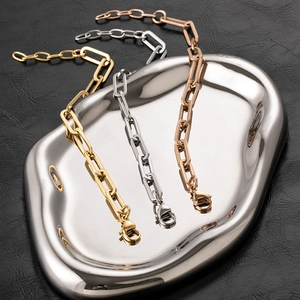 Titanium steel rectangle link bracelets in gold, silver and rose gold finishes