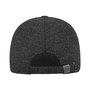Men's wool blend winter baseball cap in dark grey with adjustable back buckle strap