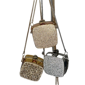 Mini rhinestone acrylic crossbody bags with chain straps in gold and silver finish