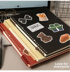DIY PP spiral notebook binders in black and red with decorative aesthetic stickers