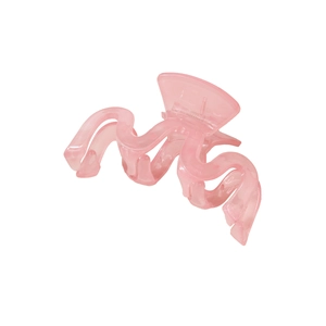 Pink translucent wavy hair claw clip with glossy jelly texture for women's hairstyling