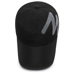 Lightweight breathable black outdoor sports baseball cap with reflective letter M detail