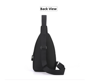 Rear view of waterproof Oxford cloth chest bag with adjustable wide textile strap
