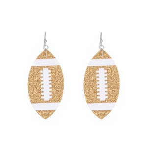 Boucles d'oreilles football américain dorées pailletées avec rayures blanches sport