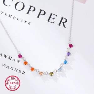 Elegant S925 sterling silver necklace featuring nine colorful sparkling zircon gemstones