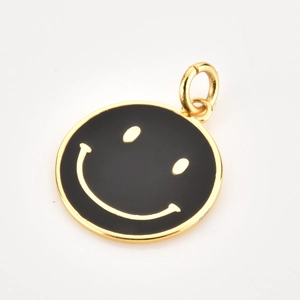 S925 sterling silver black enamel smiley face pendant with gold plating for necklaces