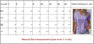 Detailed size chart for women's cutout short sleeve shirt from size S to 5XL