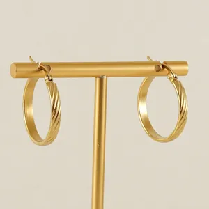 Elegant 18K gold plated stainless steel hoop earrings with textured twist design