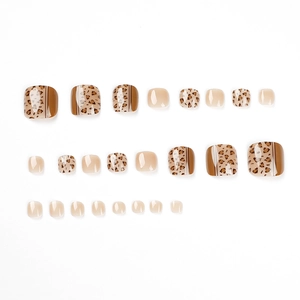 Set di unghie finte piedi con stampa leopardata marrone e strisce effetto lucido