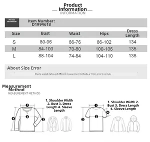 Size chart for summer backless evening dress showing S, M, L dimensions and measurements
