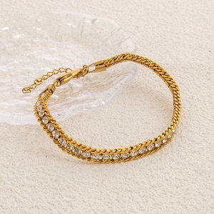 18K gold stainless steel bracelet featuring double-row braided chains and zircon inlay