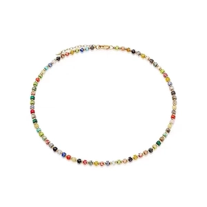 Colorful natural stone beaded necklace with gold metal spacers and lobster clasp