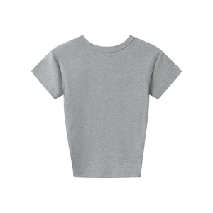 Close-up of light gray modal sports t-shirt showing soft texture and ribbed crew neck