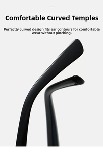 Detail of ergonomic curved temples on glossy black sunglasses for a comfortable fit