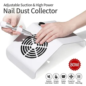 High-power 80W white nail dust collector with spiral exhaust and adjustable suction