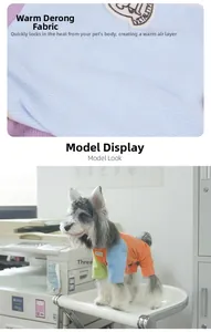 Close-up of tricolor thermal fleece dog jumpsuit with Gentle Dog embroidery detail