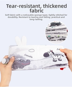 Macro view of thickened soft baby cloth book showing durable fabric and 3D animal tails
