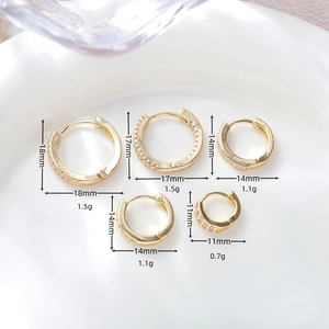 Detailed size chart for gold zircon hoop earrings in various diameters and weights