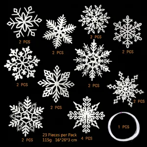 23-piece white plastic snowflake hanging set for Christmas tree and window decorations