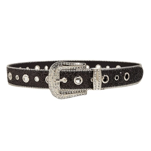 Sparkling rhinestone leather belt for women with sequins and glitter western style buckle
