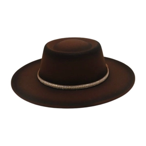 Classic dark brown wide brim fedora hat with woven decorative band for men and women