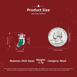 Detailed size comparison of S925 sterling silver Santa charm beside a quarter coin