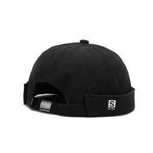 Classic black cotton Miki hat with S letter patch and adjustable back metal buckle strap