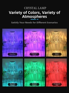 Detail of acrylic crystal lamp showing six adjustable LED color lighting effects
