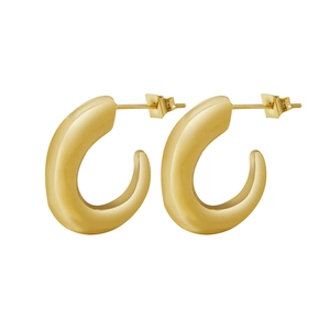 Polished gold French vintage C-shaped hoop earrings in minimalist geometric stainless steel