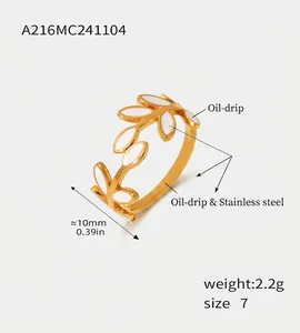 Detailed size chart for the gold leaf ring showing 10mm width and drip oil craft