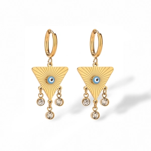 Gold-plated hoop earrings with evil eye pendant and sparkling cubic zirconia stones