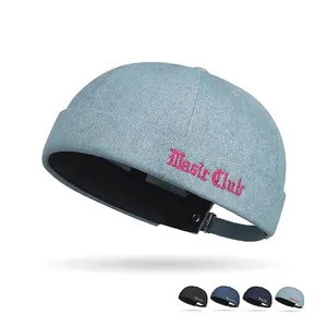 Retro Washed Denim Docker Hat Brimless Cap For Men Women With Letter Embroidery Adjustable Streetwear Vintage Miki Hat