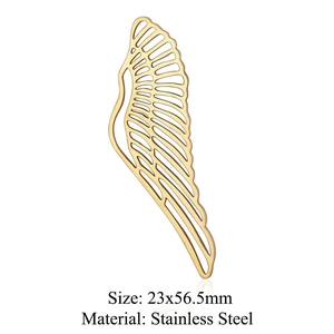 Golden hollow wing charm in stainless steel with 23x56.5mm size specifications
