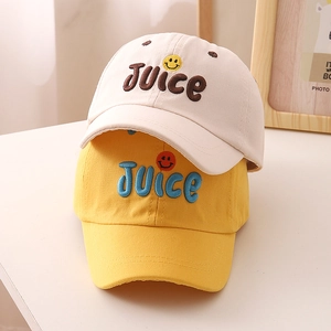 Kinder-Baseballkappen mit JUICE-Stickerei aus beiger und gelber Baumwolle